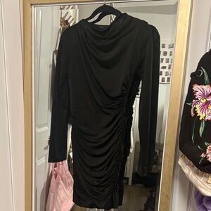 SHEIN Black Ruched Long Sleeve Dress